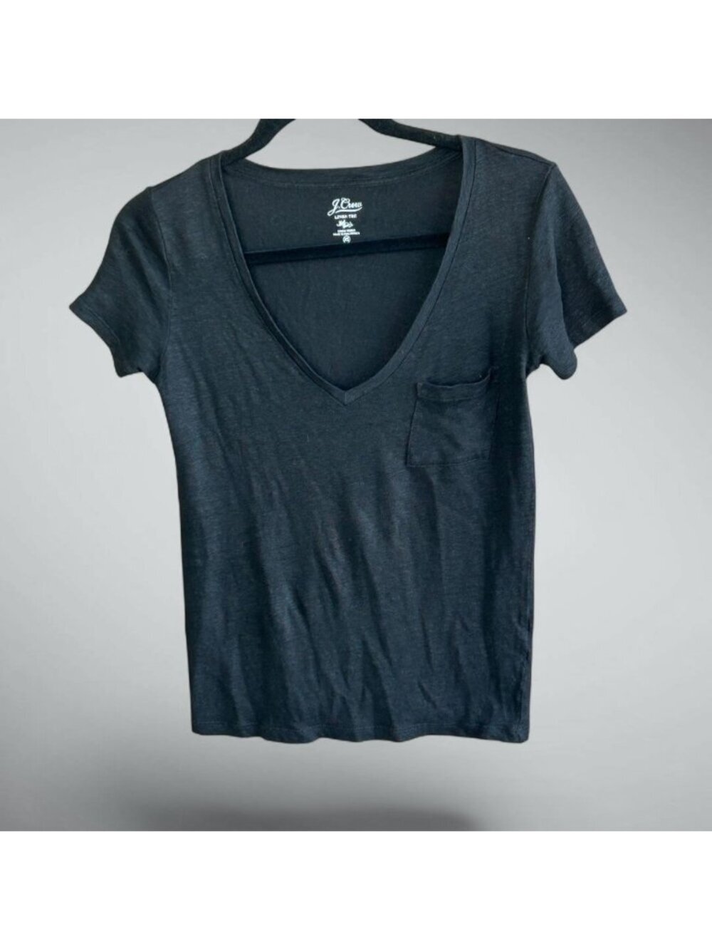 J. Crew Black Linen Tee V Neck Casual Capsule Minimalist Size XS